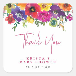 Baby shower met fluitende bloemen vierkante sticker