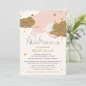 Baby shower met 'Fly by'-winkelroze gouden meiden Kaart (Staand voorkant)