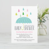 Baby shower met gekleurde regendruppels uitnodigin kaart (Staand voorkant)