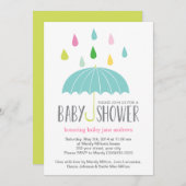 Baby shower met gekleurde regendruppels uitnodigin kaart (Voorkant / Achterkant)