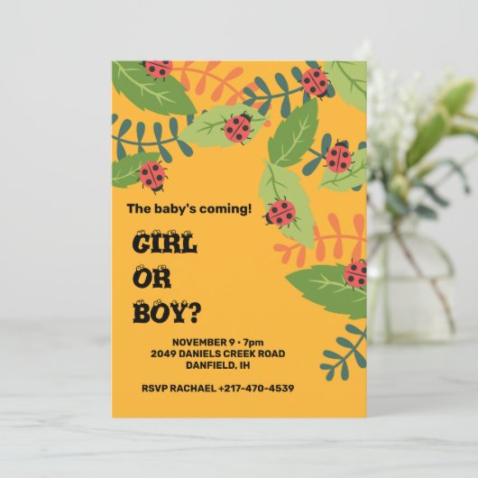 Baby shower met gele damestoornis kaart (Staand voorkant)