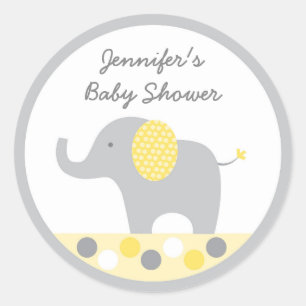 Baby shower met gele pokadot ronde sticker