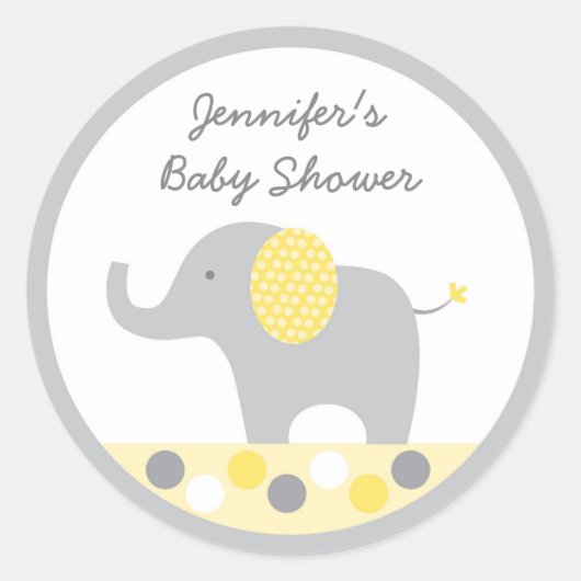 Baby shower met gele pokadot ronde sticker (Voorkant)