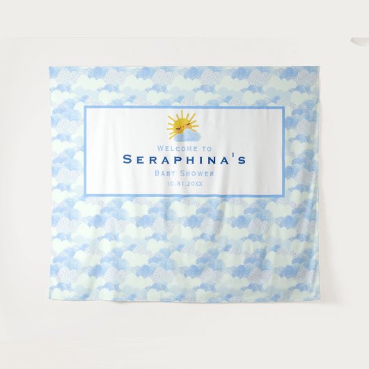 Baby shower met getextureerde blauwe en witte wolk wandkleed (Voorkant (horizontaal))