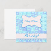 Baby shower met Grieks Patroon Blauw 2 Kaart (Voorkant / Achterkant)