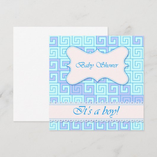 Baby shower met Grieks Patroon Blauw 2 Kaart (Voorkant / Achterkant)