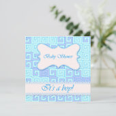 Baby shower met Grieks Patroon Blauw 2 Kaart (Staand voorkant)