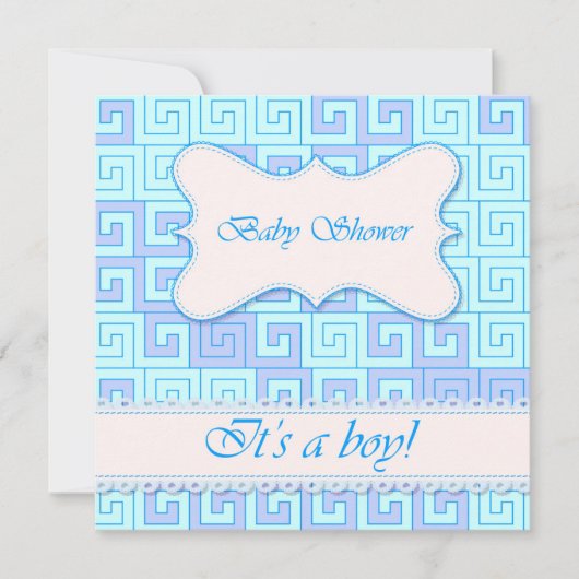 Baby shower met Grieks Patroon Blauw 2 Kaart (Voorkant)