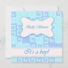 Baby shower met Grieks Patroon Blauw 2 Kaart