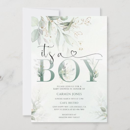 Baby Shower met Groene Decor Kaart (Voorkant)