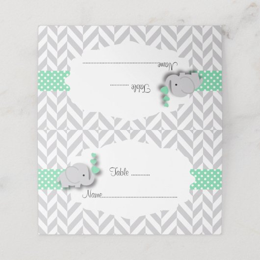 Baby shower met groene en grijze olifant | Dubbelz Plaatskaartje (Buitenkant ongevouwen)