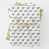 Baby shower met groene en witte olifanten inpakpapier vel (In situ)