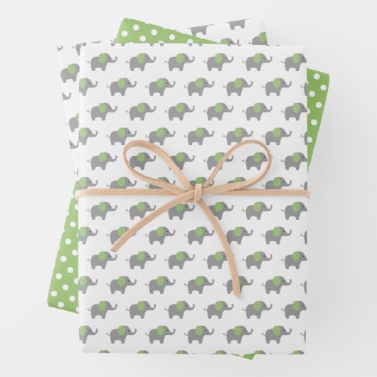 Baby shower met groene en witte olifanten inpakpapier vel (In situ)