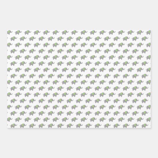 Baby shower met groene en witte olifanten inpakpapier vel (Voorkant)