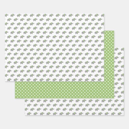 Baby shower met groene en witte olifanten inpakpapier vel (Set)