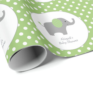 Baby shower met groene en witte poka Dot Elephant Cadeaupapier