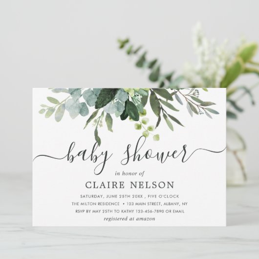 Baby Shower met groene Eucalyptusbladeren Kaart (Staand voorkant)