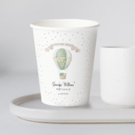 Baby shower met groene luchtballon papieren bekers