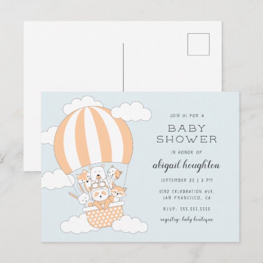 Baby shower met het thema heteluchtballon uitnodiging briefkaart (Voorkant / Achterkant)