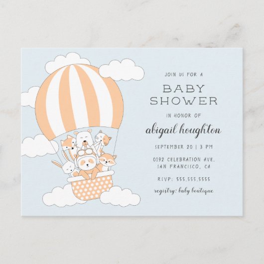 Baby shower met het thema heteluchtballon uitnodiging briefkaart (Voorkant)