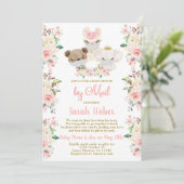 Baby shower met houtroze bloem per postmeisje kaart (Staand voorkant)