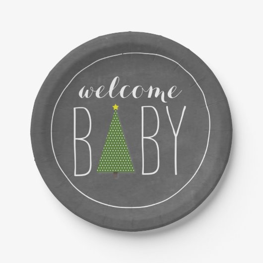 Baby shower met kerstbomen - Chalk geïnspireerd Papieren Bordje (Voorkant)