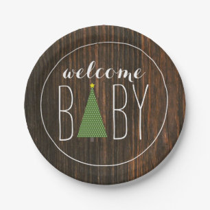 Baby shower met kerstbomen - Hout geïnspireerd Papieren Bordje
