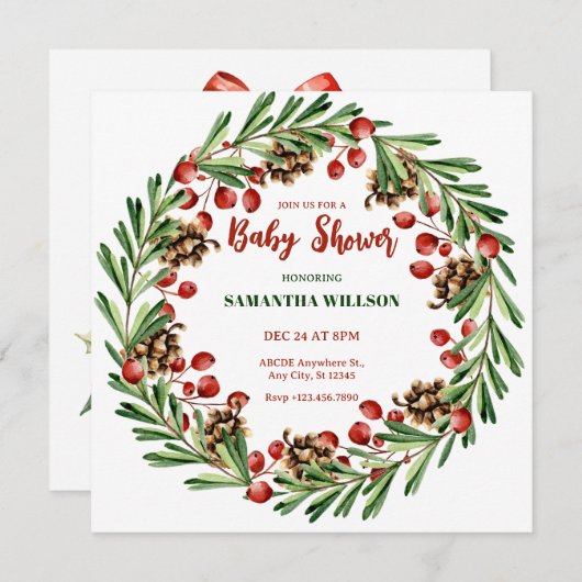 Baby shower met kerstkrans kaart (Voorkant / Achterkant)