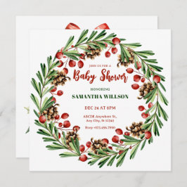 Baby shower met kerstkrans kaart