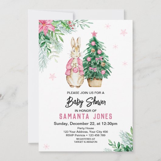 Baby shower met kerstPeter Rabbit Kaart (Voorkant)
