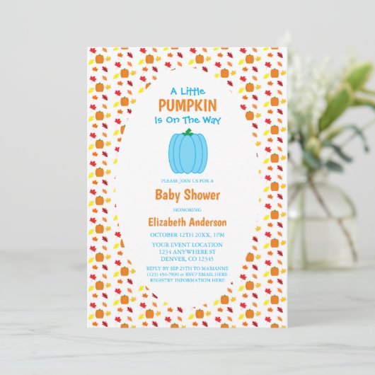 Baby shower met kleine pompoenherfst kaart (Staand voorkant)