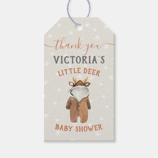 Baby shower met kleine rendierkerstwinter cadeaulabel (Voorkant)