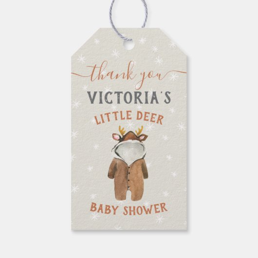 Baby shower met kleine rendierkerstwinter cadeaulabel (Achterkant)