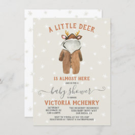 Baby shower met kleine rendierkerstwinter kaart