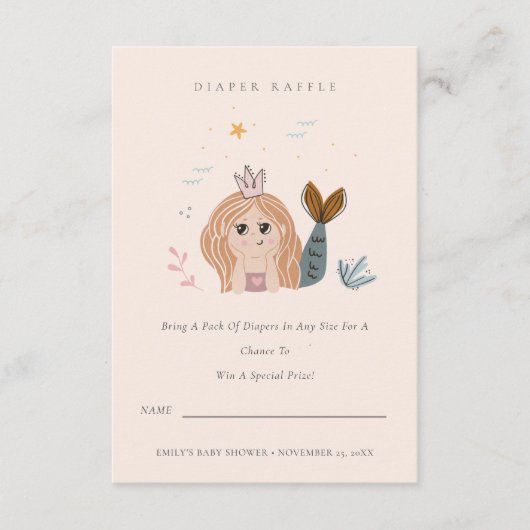 Baby shower met kleine zwarte zeemeermin informatiekaartje (Voorkant)