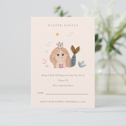 Baby shower met kleine zwarte zeemeermin informatiekaartje (Staand voorkant)