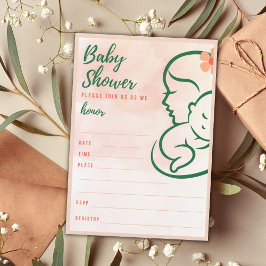 Baby shower met kleurafgekleurde mam en Baby invul Kaart
