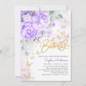 Baby shower met lavendel goudflens Glitter Butterf Kaart (Voorkant)