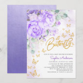 Baby shower met lavendel goudflens Glitter Butterf Kaart (Voorkant / Achterkant)