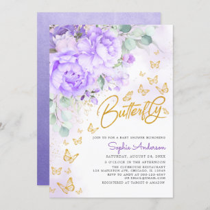 Baby shower met lavendel goudflens Glitter Butterf Kaart