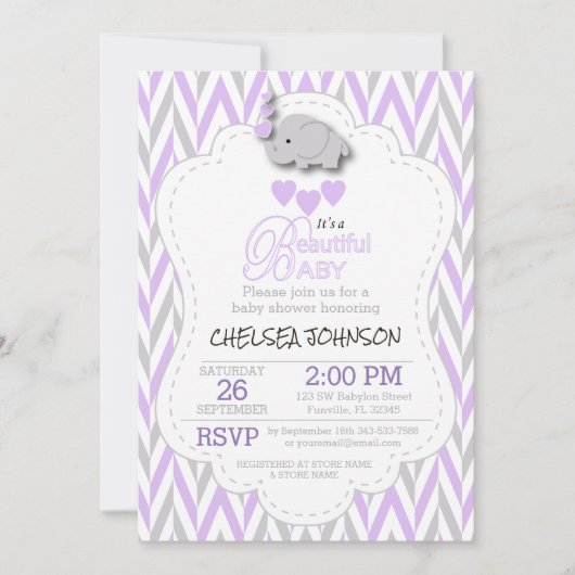 Baby shower met lavendel, wit en grijs kaart (Voorkant)