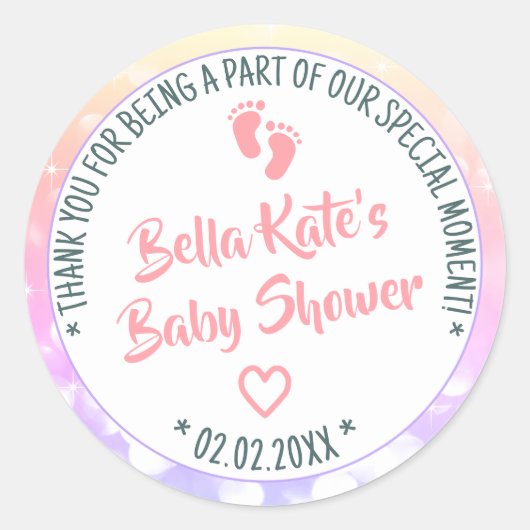Baby shower met lichte roze ombre ronde sticker (Voorkant)
