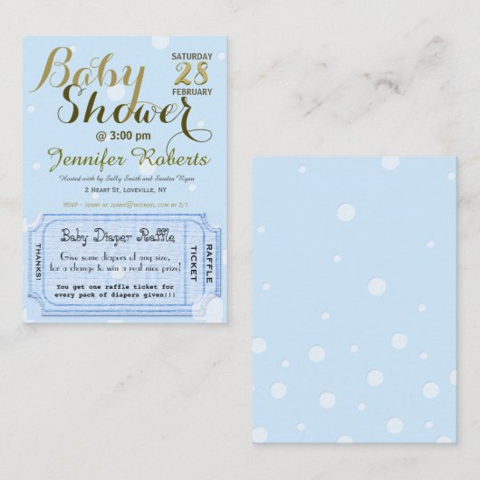 Baby shower met luierkaartje informatiekaartje (Voorkant / Achterkant)