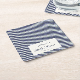 Baby Shower met marineblauwe tikkende streep Kartonnen Onderzetters
