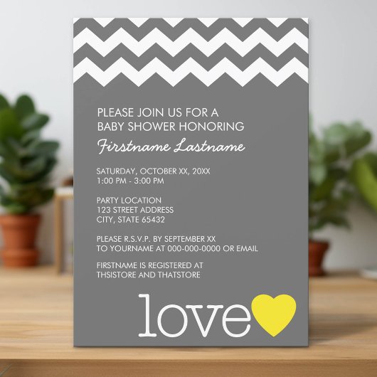 Baby shower met moderne chevrons en hart kaart