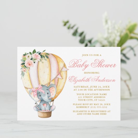 Baby shower met olifant Bow Kaart (Staand voorkant)