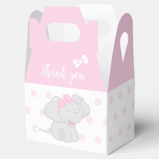 Baby shower met olifant in een roze doos bedankdoosjes (Geopend)