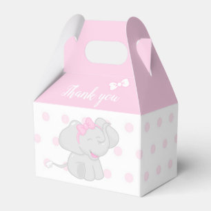 Baby shower met olifant in een roze doos bedankdoosjes