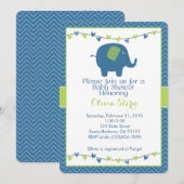 Baby shower met olifant in het blauw kaart (Voorkant / Achterkant)