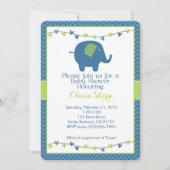 Baby shower met olifant in het blauw kaart (Voorkant)